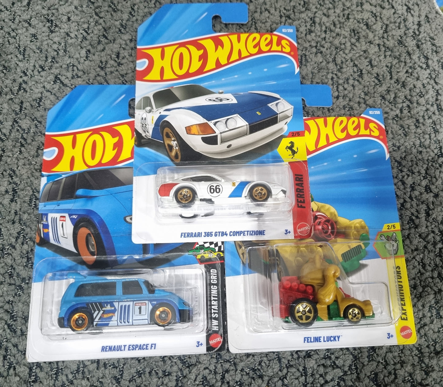 Hot Wheels 2026 Combo Pack (SET S1.2) – Ferrari 365 GTB4 Competizione, Renault Espace F1 & Feline Lucky (Set of 3 Die-Cast Cars)