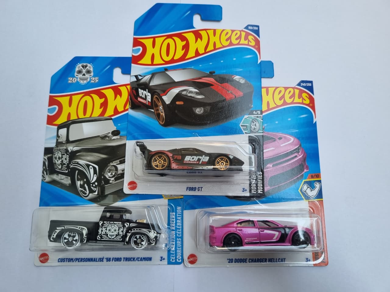 Hot Wheels 2025 P Case Combo (3 Cars) – Ford GT, Dodge Charger Hellcat & Custom ’56 Ford Truck