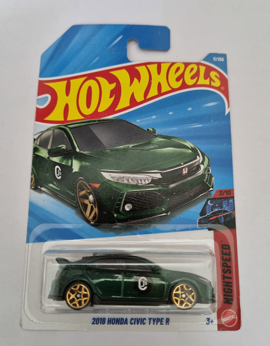 Hot Wheels F Case 2026 – 2018 Honda Civic Type R | 1:64 Scale Nightburnerz Series (Green)