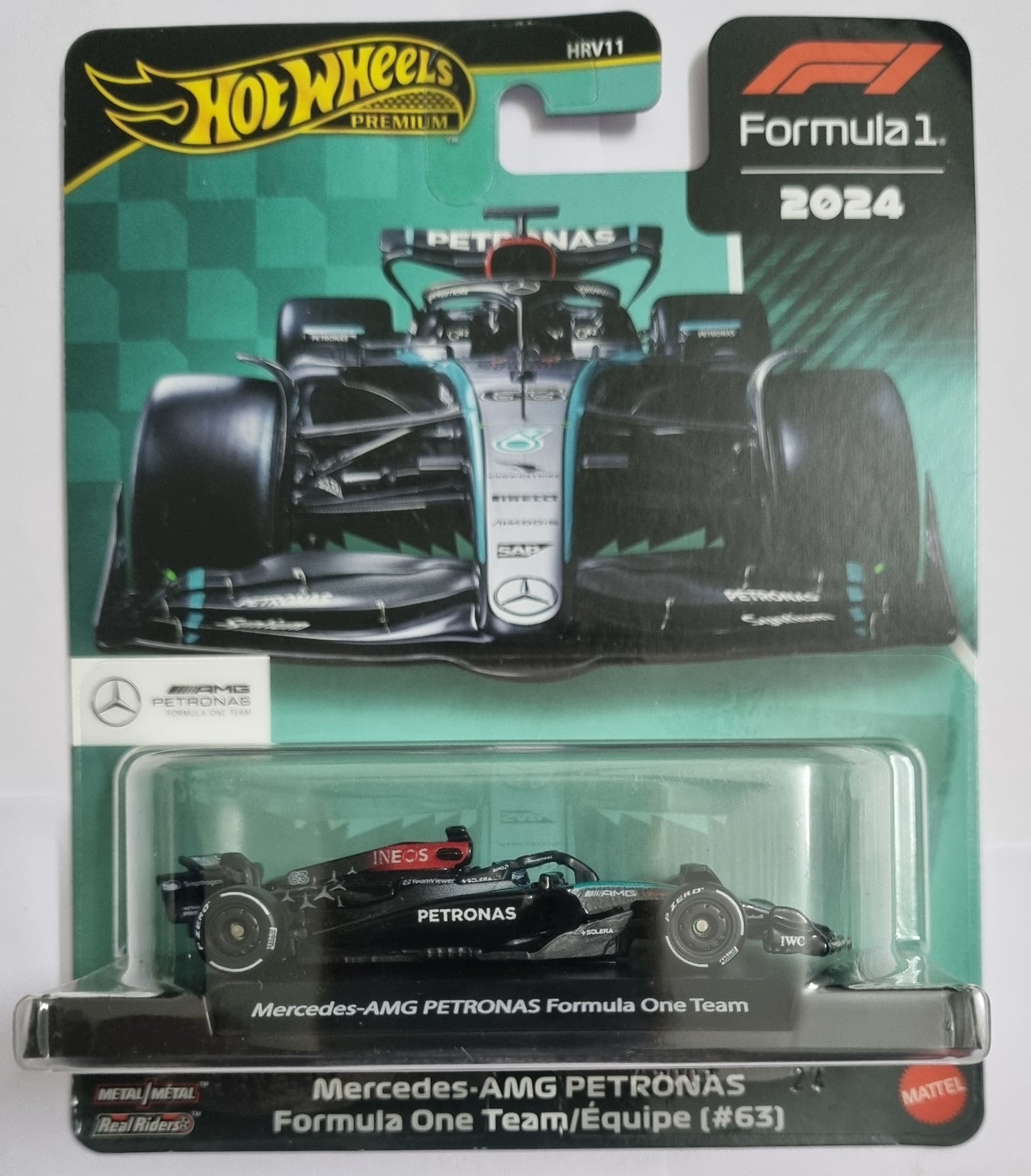 Hot Wheels Premium Mercedes-AMG Petronas F1 #63 (2024) – Real Riders | Imported Die-Cast Car