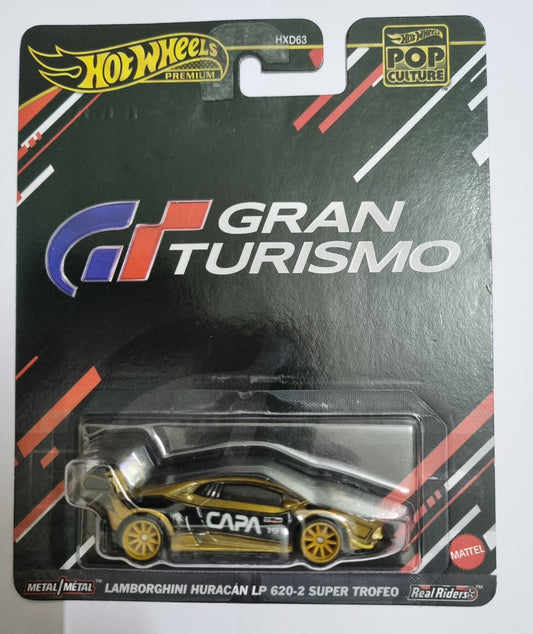 Hot Wheels Premium Pop Culture Gran Turismo Lamborghini Huracán LP 620-2 Super Trofeo – Metal/Metal Real Riders 1:64 Die-Cast