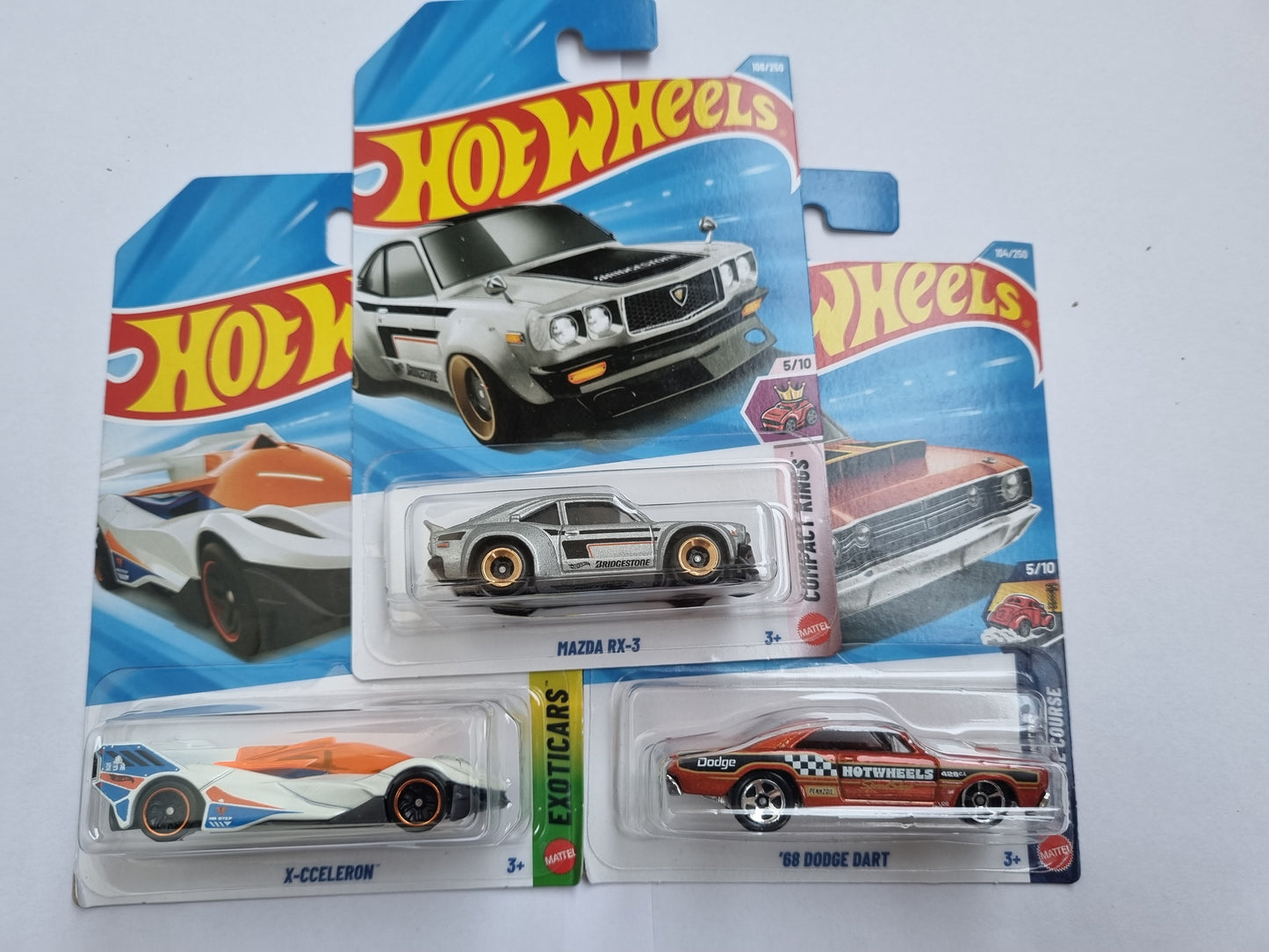 Hot Wheels 3 Car Combo – Mazda RX-3, ’68 Dodge Dart & X-Ccelerion | 1:64 Die-Cast Set