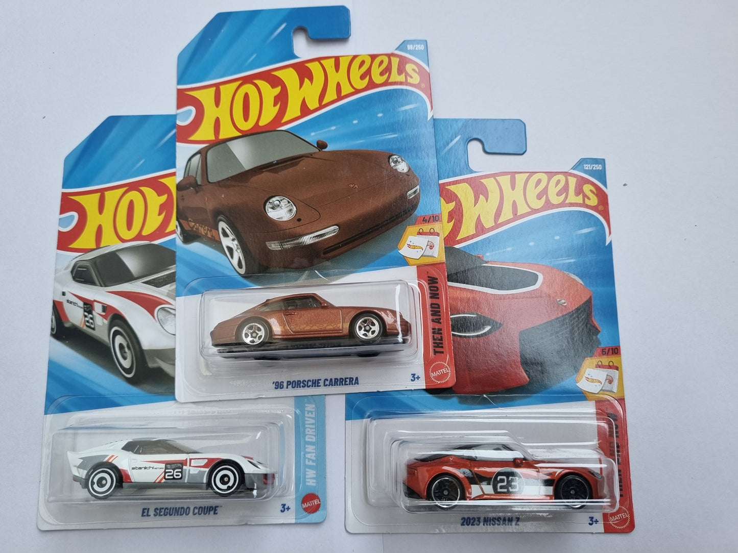 Hot Wheels 3 Car Combo – ’96 Porsche Carrera, Nissan Z (2023) & El Segundo Coupe | 1:64 Die-Cast Set