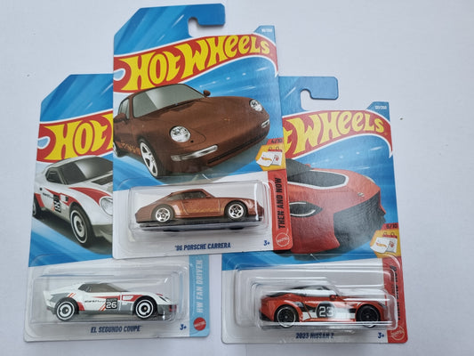 Hot Wheels 3 Car Combo – ’96 Porsche Carrera, Nissan Z (2023) & El Segundo Coupe | 1:64 Die-Cast Set