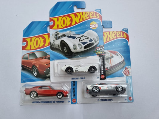 Hot Wheels 3 Car Combo – Maserati Tipo 61, Custom ’66 Toronado & El Segundo Coupe | 1:64 Die-Cast Set (2026)