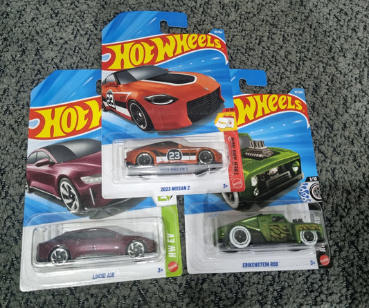 Hot Wheels 2025 Combo Pack (SET S6.2) – 2023 Nissan Z , Lucid Air & Erikenstein Rod (Die Cast Cars Set