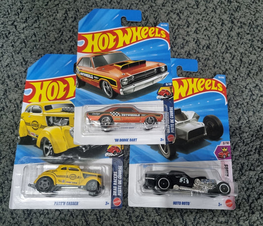Hot Wheels  2025 Combo Pack (SET S7.5) – ’68 Dodge Dart, Pass’n Gasser & Moto Roto (Die Cast Cars Set)