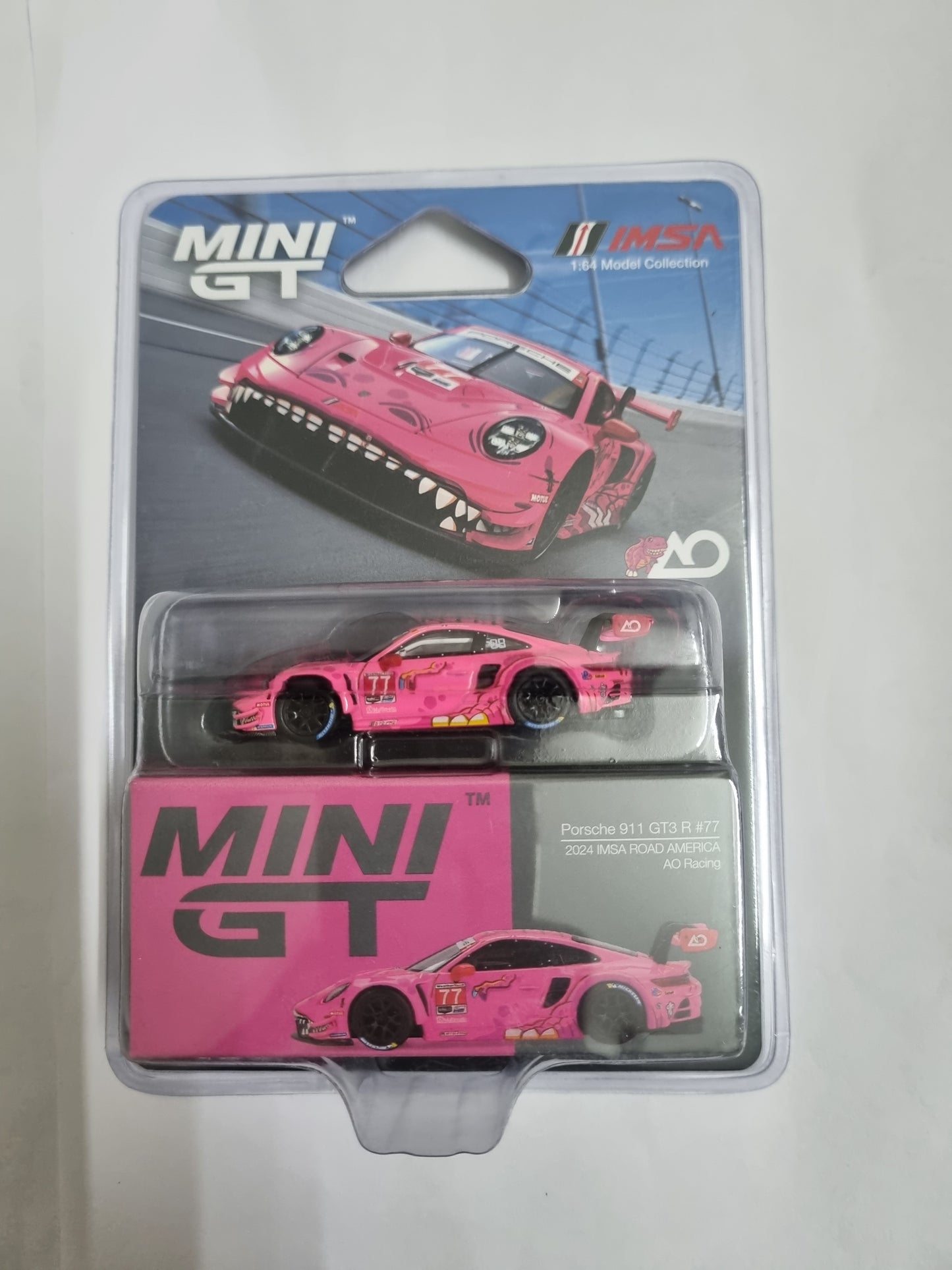 Mini GT Porsche 911 GT3 R #77 – 2024 IMSA Road America AO Racing Pink Edition