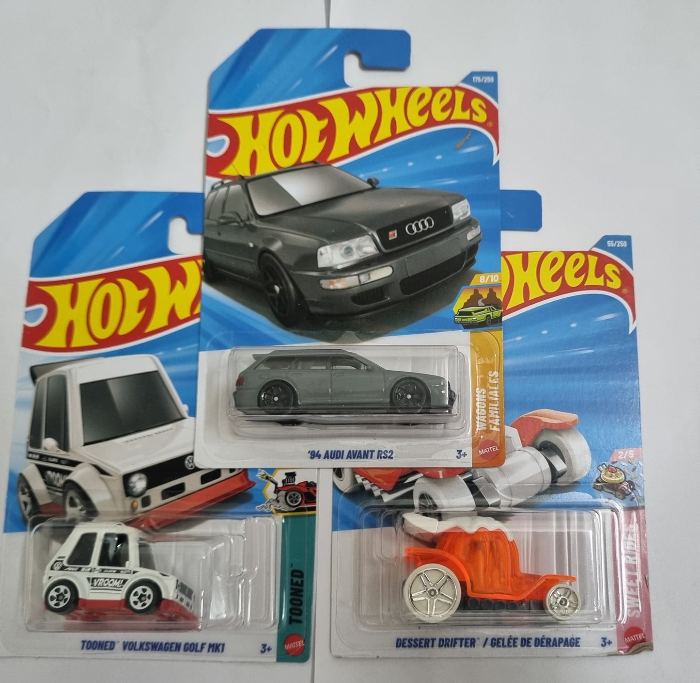 Hot Wheels J Case 2026 Combo Pack – ’94 Audi Avant RS2, Tooned Volkswagen Golf MK1 & Dessert Drifter