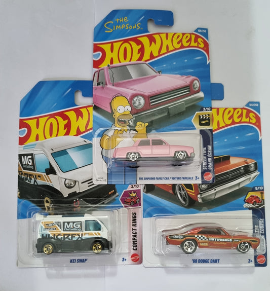 Hot Wheels F Case 2026 Combo Pack – Simpsons Family Car + Kei Swap + ’68 Dodge Dart | 1:64 Die-Cast Cars (Set of 3)