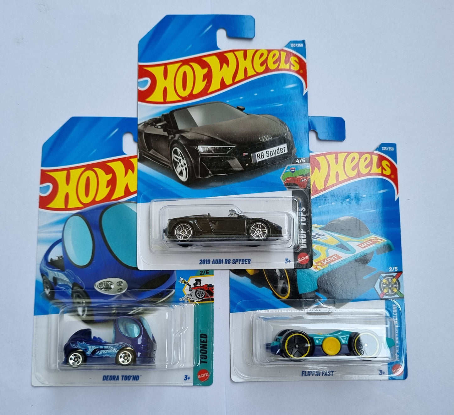 Hot Wheels F Case 2026 Combo Pack – 2019 Audi R8 Spyder + Deora Tooned + Flippin Fast | 1:64 Die-Cast Cars (Set of 3)