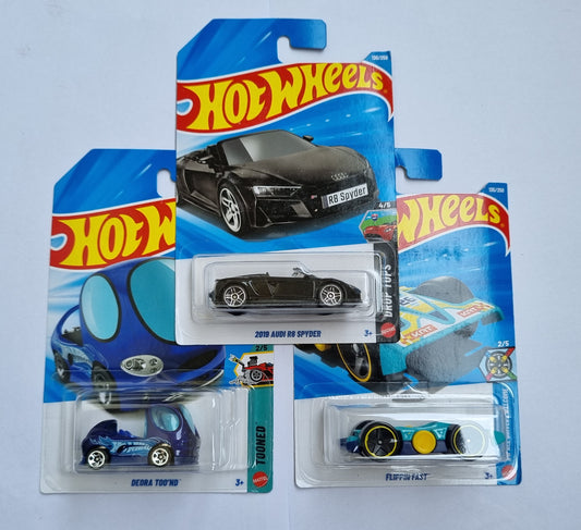 Hot Wheels F Case 2026 Combo Pack – 2019 Audi R8 Spyder + Deora Tooned + Flippin Fast | 1:64 Die-Cast Cars (Set of 3)