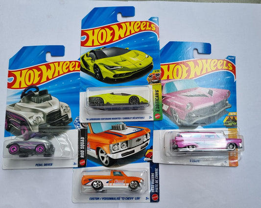 Hot Wheels F Case 2026 Combo Pack – 16 Lamborghini Centenario Roadster + Chevy LUV + Pedal Driver + ’55 Crate | 1:64 Die-Cast Set of 4