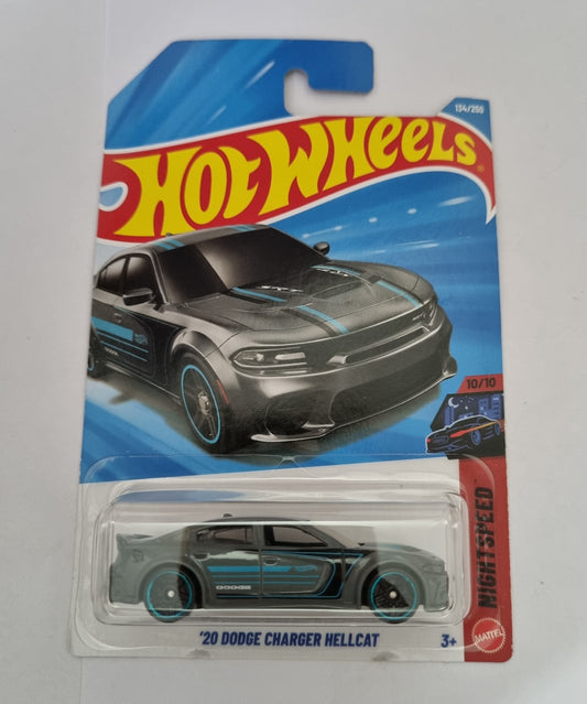Hot Wheels F Case 2026 – ‘20 Dodge Charger Hellcat | 1:64 Scale Nightburnerz Series (Grey/Blue)