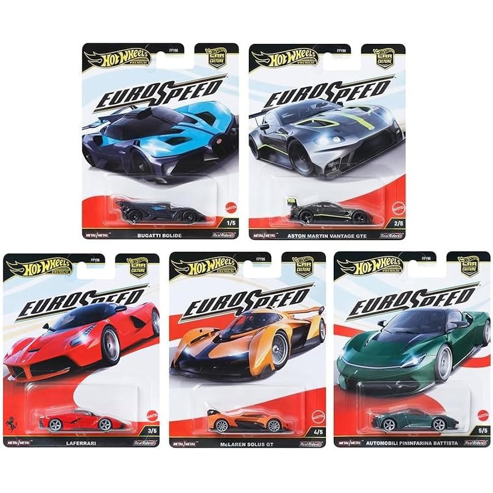 Hot Wheels Premium Euro Speed Complete Set of 5 Cars | Imported Car Culture Series | Real Riders | Metal/Metal