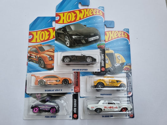 Hot Wheels 6 Car Combo Pack – Audi R8 Spyder, Cadillac ATS-V R, Pass’n Gasser, Dodge 330 & More | 1:64 Die-Cast Set