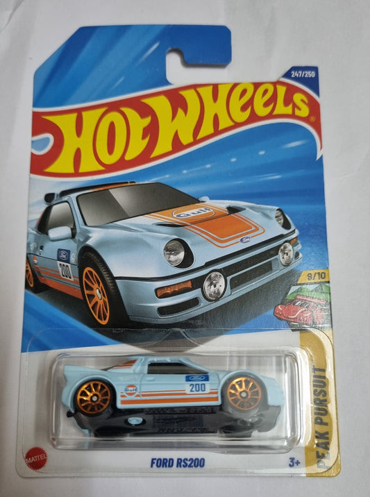 Hot Wheels Ford RS200 Gulf Edition (Light Blue) – Imported A Case Die-Cast Collectible Car 1:64 Scale