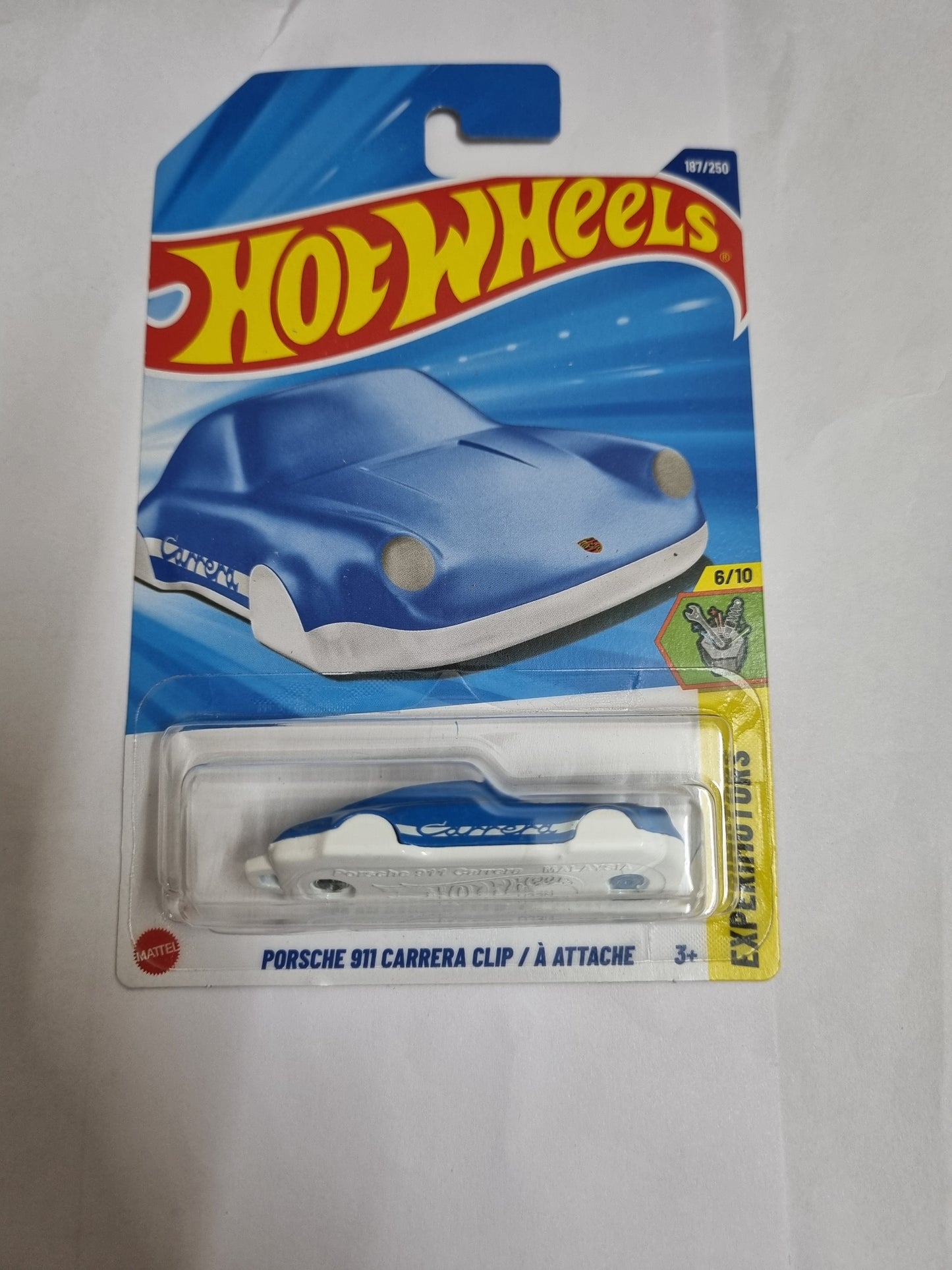 Hot Wheels Porsche 911 Carrera Clip (Blue/White) – Imported A Case Collectible Clip Car 1:64 Scale