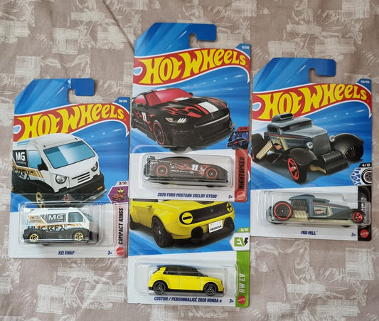 Hot Wheels 2026 F Case IMPORTED Combo (SET-F2.4) – 2020 Ford Mustang Shelby GT500, Custom/Personnalise 2020 Honda e, Mid Mill & Kei Swap (Set of 4)