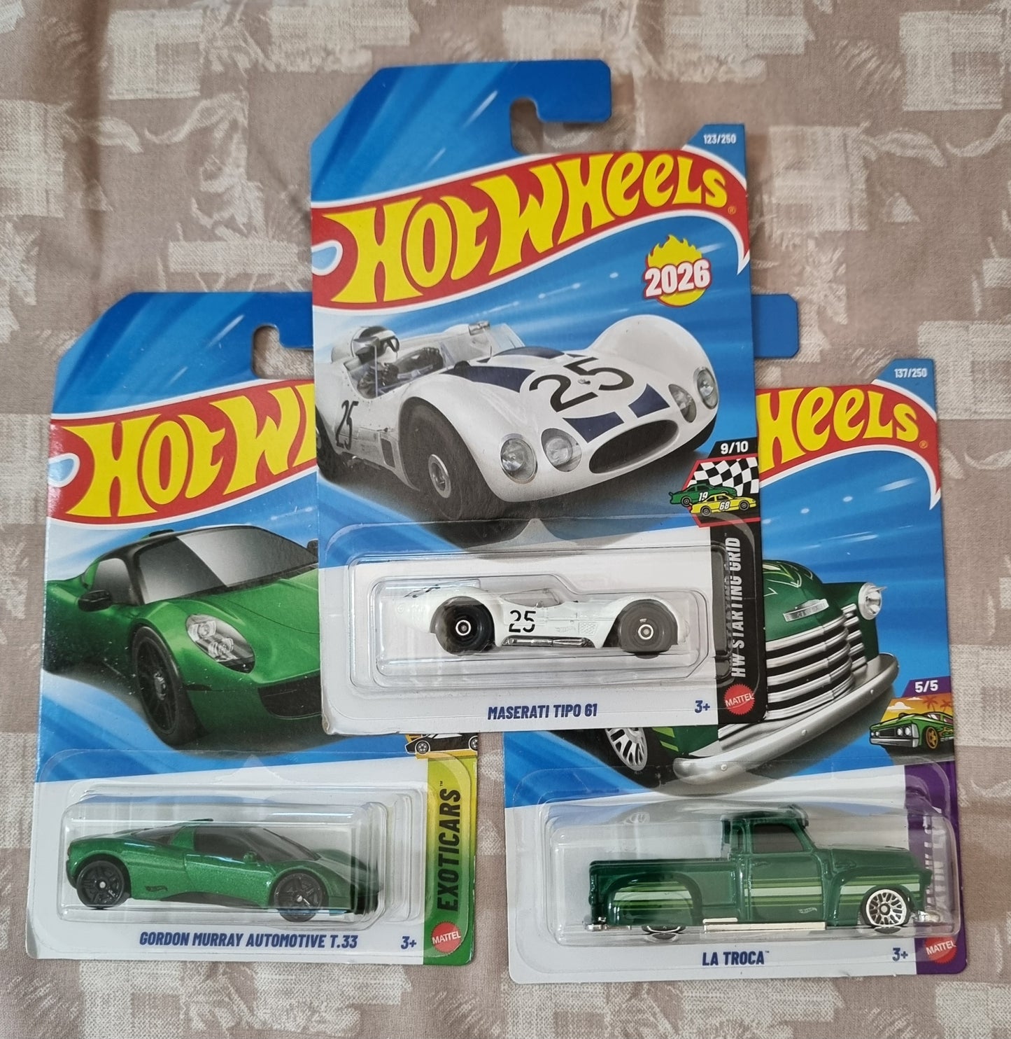 Hot Wheels 2026 F Case IMPORTED Combo (SET-F3.3)  – Maserati Tipo 61, Gordon Murray Automotive T.33 & La Troca (Set of 3)