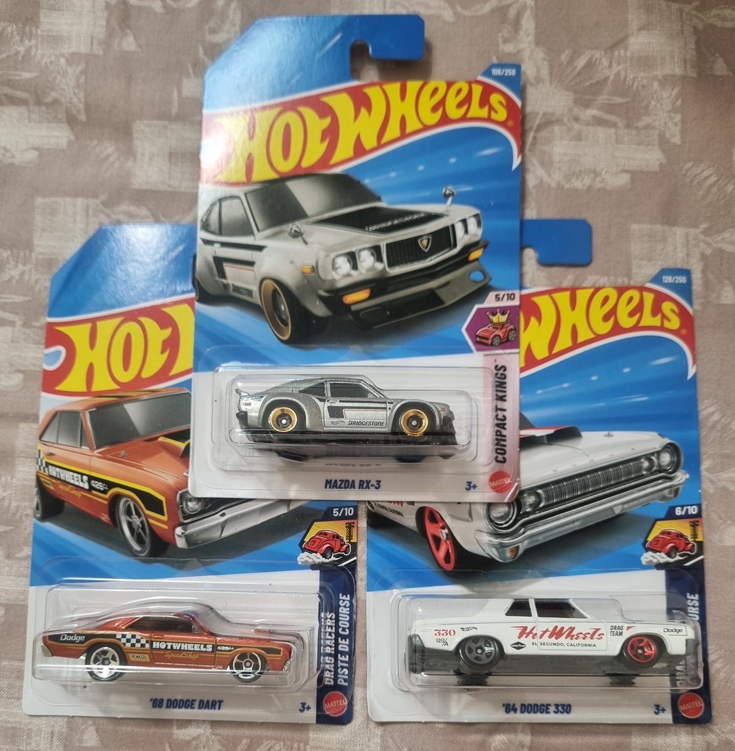 Hot Wheels 2026 F Case IMPORTED Combo (SET-F4.3) – Mazda RX-3, ’68 Dodge Dart & ’64 Dodge 330 (Set of 3)