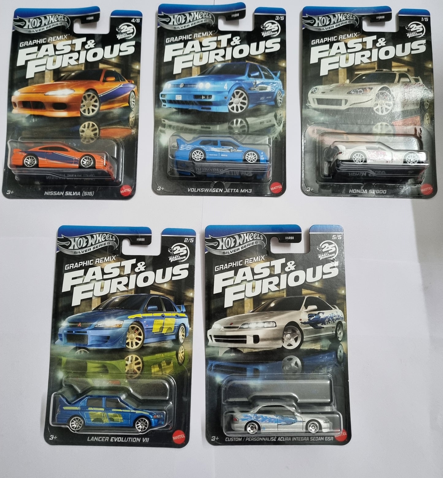 Hot Wheels Fast & Furious Graphic Remix 5 Car Set – Silver Series Imported Combo