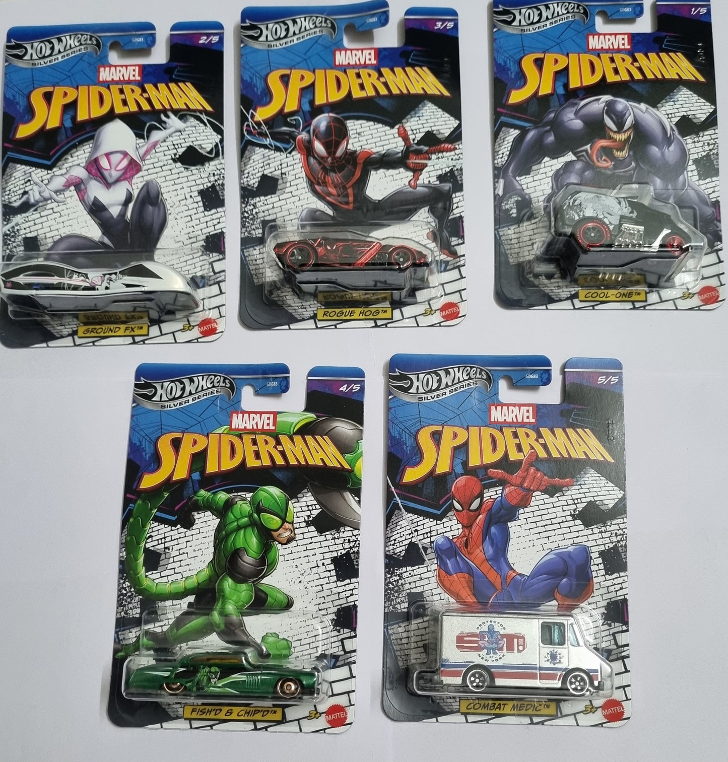 Hot Wheels Marvel Spider-Man 5 Car Set – Silver Series Combo