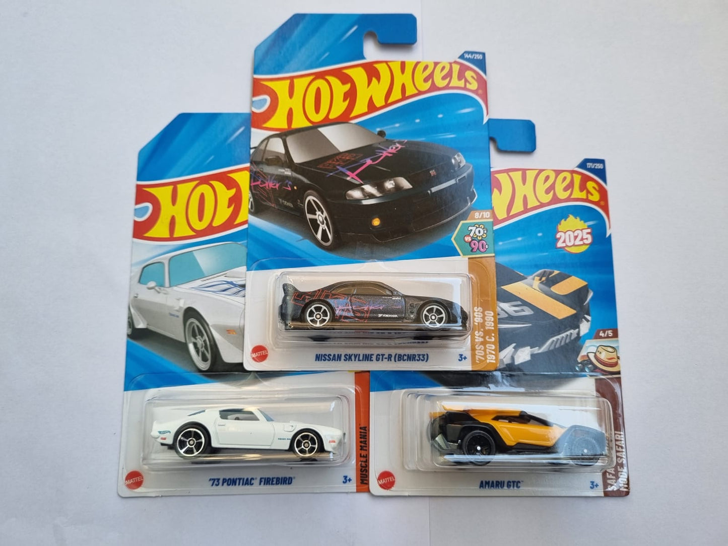 2025 Imported M Case Hot Wheels 3 Car Combo – Nissan Skyline GT-R (BNCR33) + ’73 Pontiac Firebird + Amaru GTC