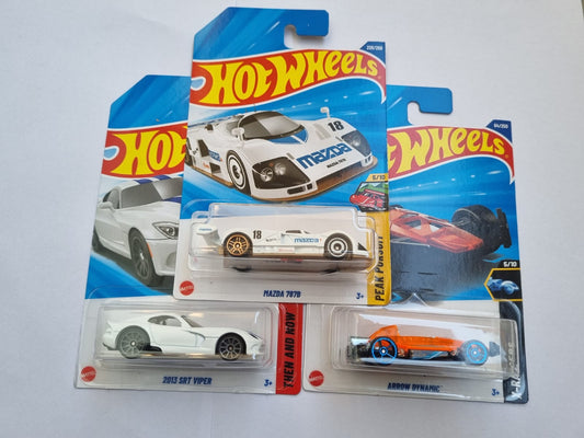Hot Wheels 2025 M Case Imported 3 Car Combo – Mazda 787B, 2013 SRT Viper & Arrow Dynamic