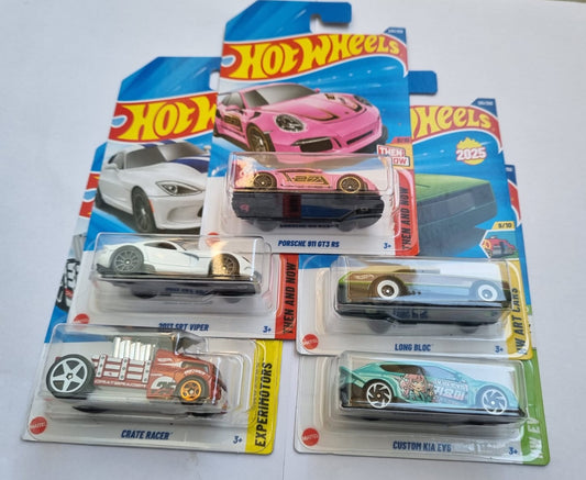 Hot Wheels 2025 M Case Imported Cars – 5 Car Combo Pack (Porsche 911 GT3 RS, SRT Viper, Kia EV6 & More)