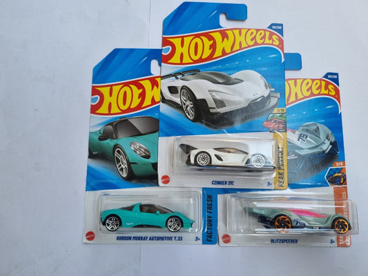 Hot Wheels 2025 P Case Combo (3 Cars) – Czinger 21C, Gordon Murray T.33 & Blitzspeeder