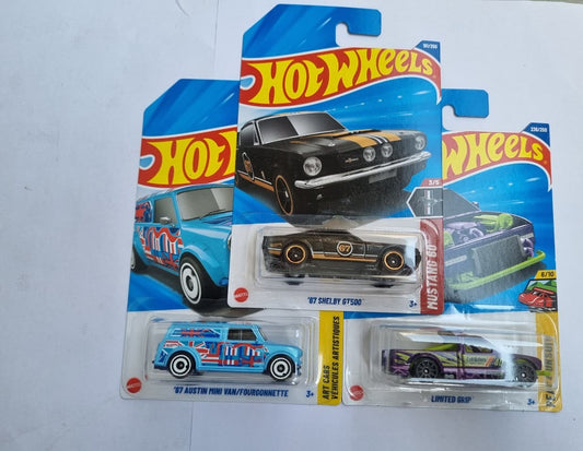 Hot Wheels 2025 P Case Combo (3 Cars) – ’67 Shelby GT500, ’67 Austin Mini Van & Limited Grip