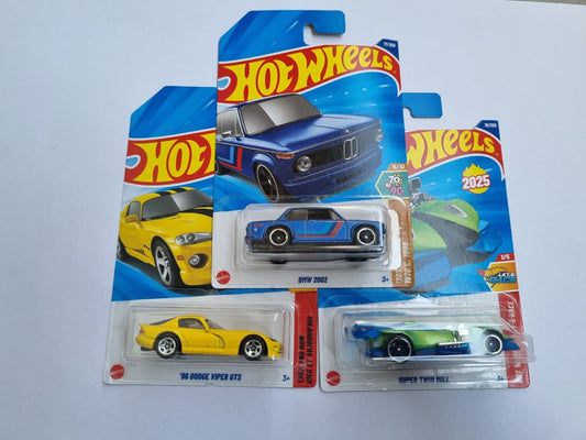 Hot Wheels 2025 P Case Combo (3 Cars) – BMW 2002, Dodge Viper GTS & Super Twin Mill