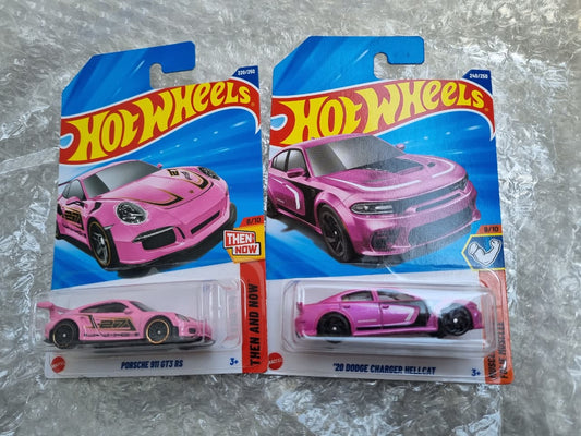 Hot Wheels Pink Combo Pack Porsche 911 GT3 RS + Dodge Charger Hellcat 1:64 Die-Cast Cars | Limited Edition Set India