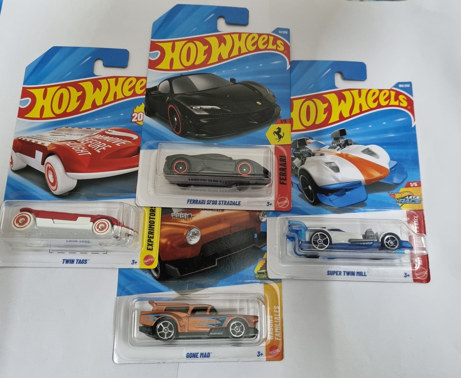 hot wheels j case ferrari sf90 stradale + twin tags + super twin mill + gone mad combo pack hot wheels j case ferrari sf90 stradale + twin tags + super twin mill + gone mad combo pack