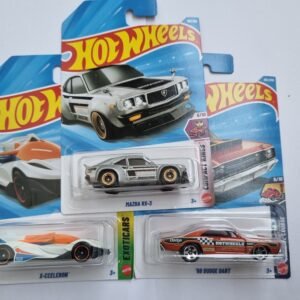 hot wheels 3 car combo – mazda rx 3, ’68 dodge dart & x ccelerion | 1:64 die cast set