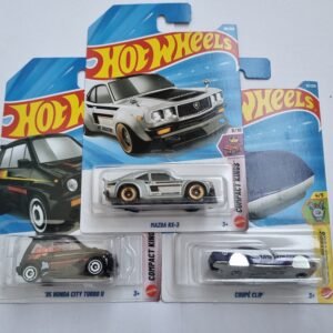 hot wheels 3 car combo – mazda rx 3, ’85 honda city turbo ii & coupé clip | 1:64 die cast set