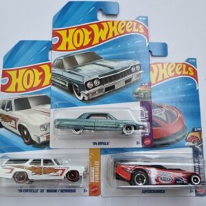 hot wheels 3 car combo – ’64 impala, ’70 chevelle ss wagon & supercharged | 1:64 die cast set