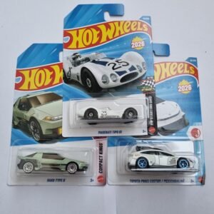 hot wheels 3 car combo – maserati tipo 61, hako type d & toyota prius custom | 1:64 die cast set (2026)