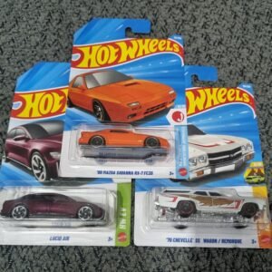 hot wheels 2026 combo pack (set s3.5) – 89 mazda savanna rx 7 fc3s, lucid air & ’70 chevelle ss wagon/remorque (die cast cars set)