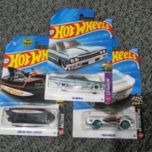 hot wheels 2025 combo pack (set s7.2) – ’64 impala, 1966 bat boat/bateav & twin dorado (die cast cars set)