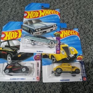hot wheels 2025 combo pack (set s7.4) – ’64 impala, ’85 honda city turbo ii & pass’n gasser (die cast cars set)