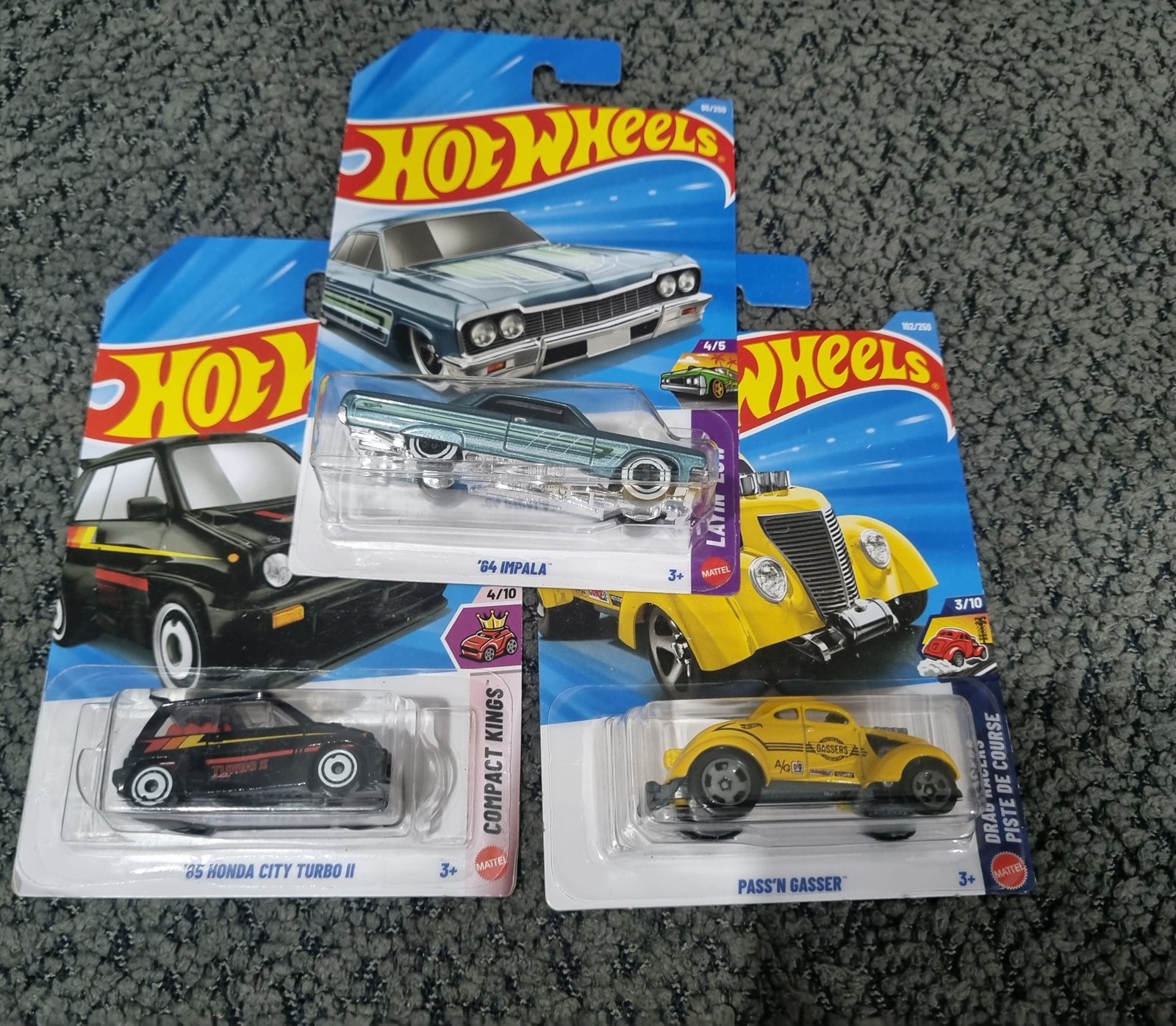 hot wheels 2025 combo pack (set s7.4) – ’64 impala, ’85 honda city turbo ii & pass’n gasser (die cast cars set) hot wheels 2025 combo pack (set s7.4) – ’64 impala, ’85 honda city turbo ii & pass’n gasser (die cast cars set)