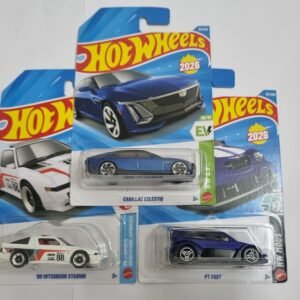 hot wheels j case 2026 combo pack – cadillac celestiq, ’88 mitsubishi starion & pt fast