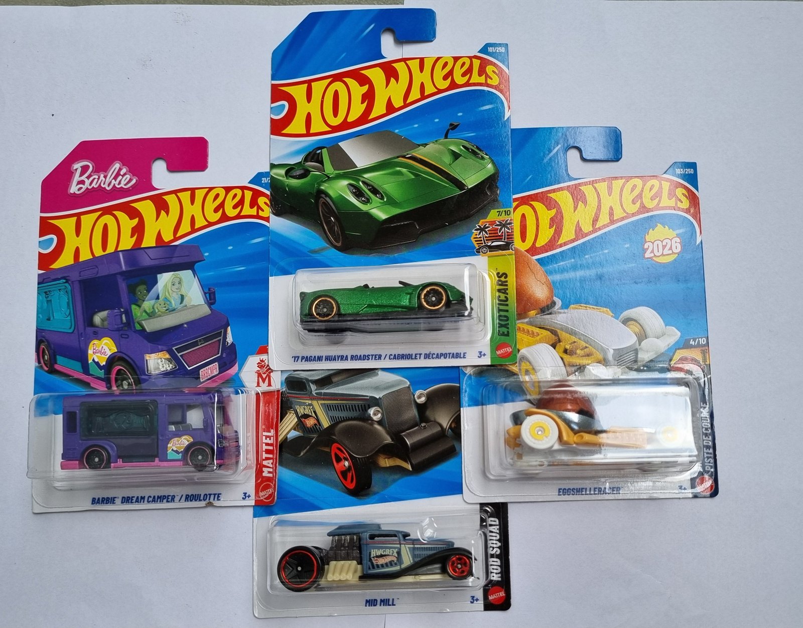 hot wheels f case 2026 combo pack – 17 pagani huayra roadster + barbie dream camper + mid mill + eggshell racer | 1:64 die cast set of 4 hot wheels f case 2026 combo pack – 17 pagani huayra roadster + barbie dream camper + mid mill + eggshell racer | 1:64 die cast set of 4