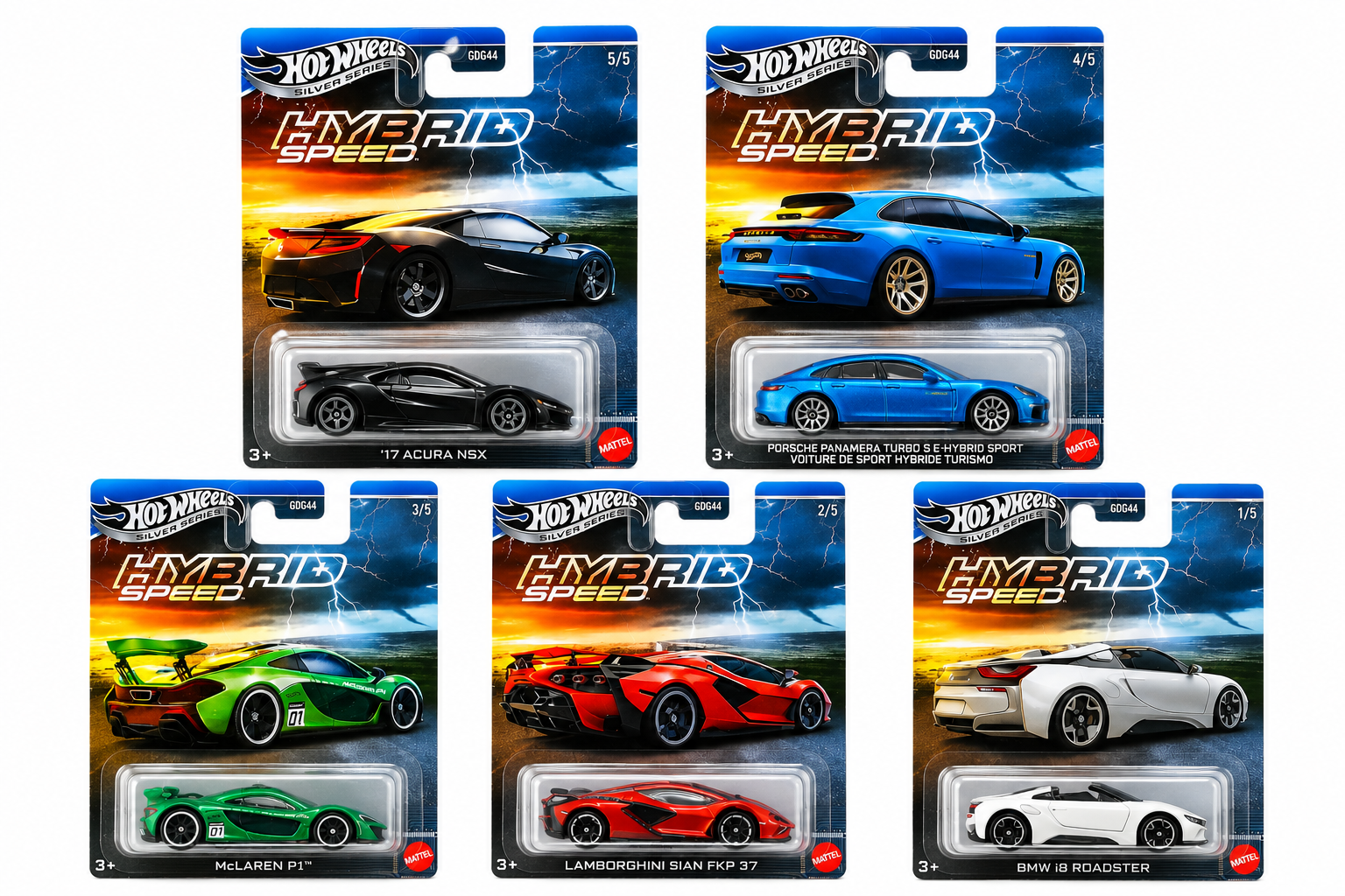 Hot Wheels Silver Series Hybrid Speed 5-Car Set | Imported Hot Wheels Silver Series Hybrid Speed complete 5 car set GDG44 imported 1:64 die-cast collection