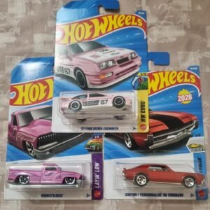hot wheels 2026 f case imported combo (set f4.4) – ’87 ford sierra cosworth, bounce’n bass & custom/personnalise ’66 toronado (set of 3)