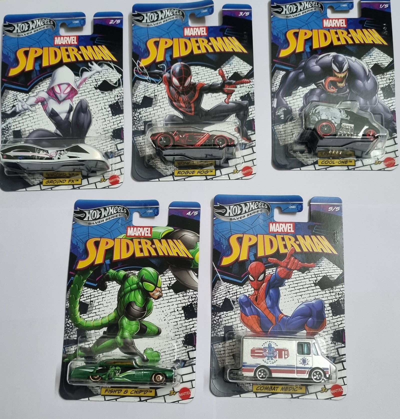 hot wheels marvel spider man 5 car set – silver series combo hot wheels marvel spider man 5 car set – silver series combo