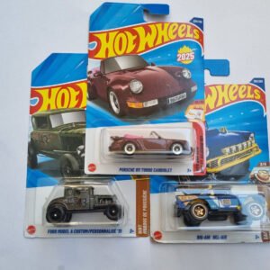 hot wheels 2025 m case imported 1:64 die cast combo pack – porsche 911 turbo cabriolet, ford model a custom (1931) & big air bel air | hot wheels collectible set