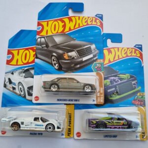 hot wheels 2025 m case imported die cast car combo pack – mercedes‑benz 500 e, mazda 787b & limited grip | 1:64 scale collectible set